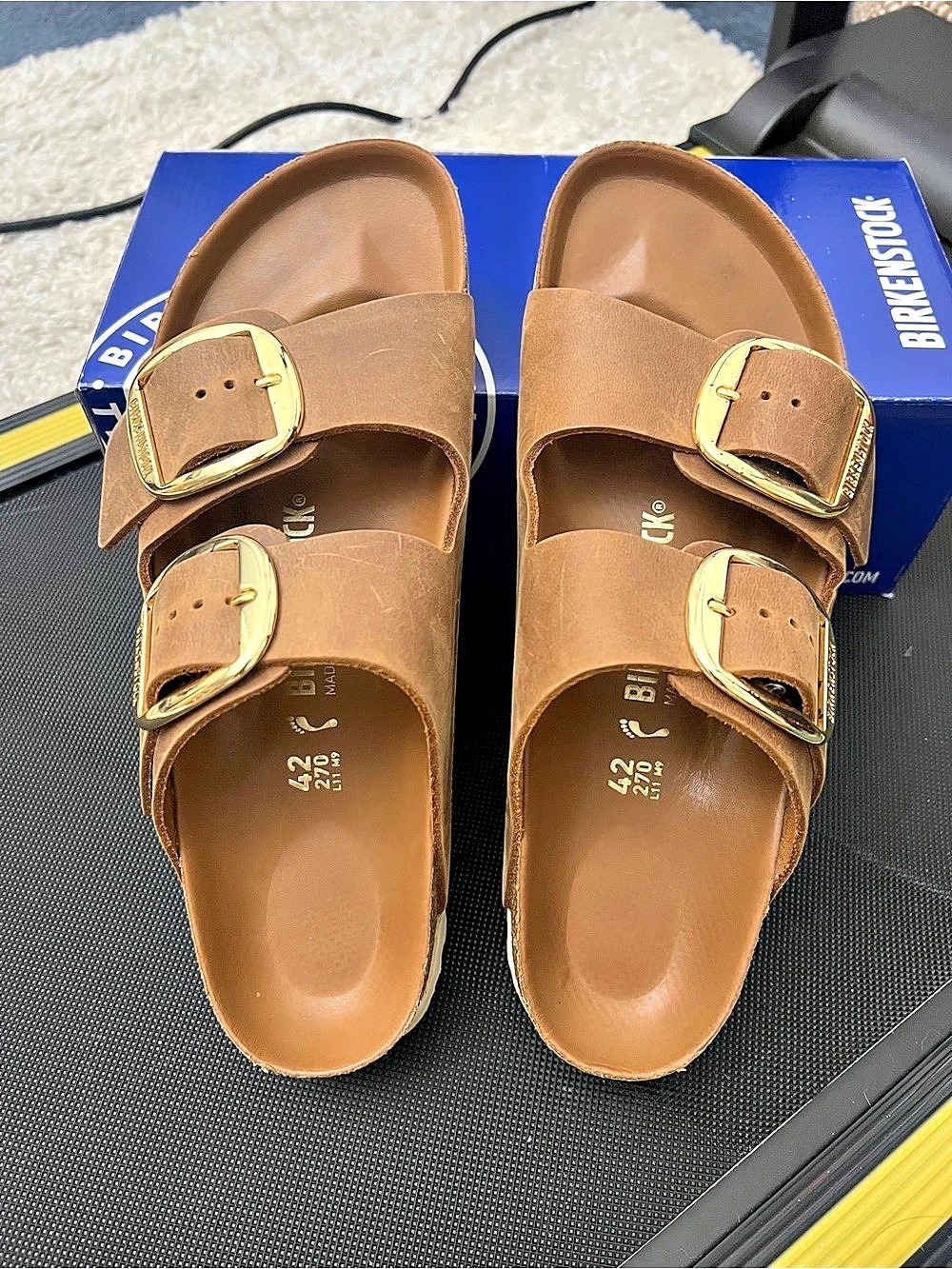 Birkenstock Arizona Big Buckle Oiled Leather Sandals in Cognac US 11